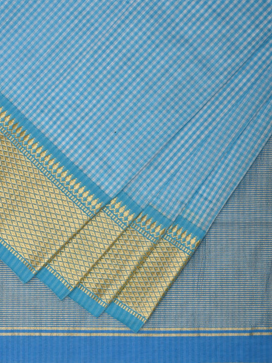 Blue Bamboo Cotton Saree with Small Checks Design No Blouse bc0308
