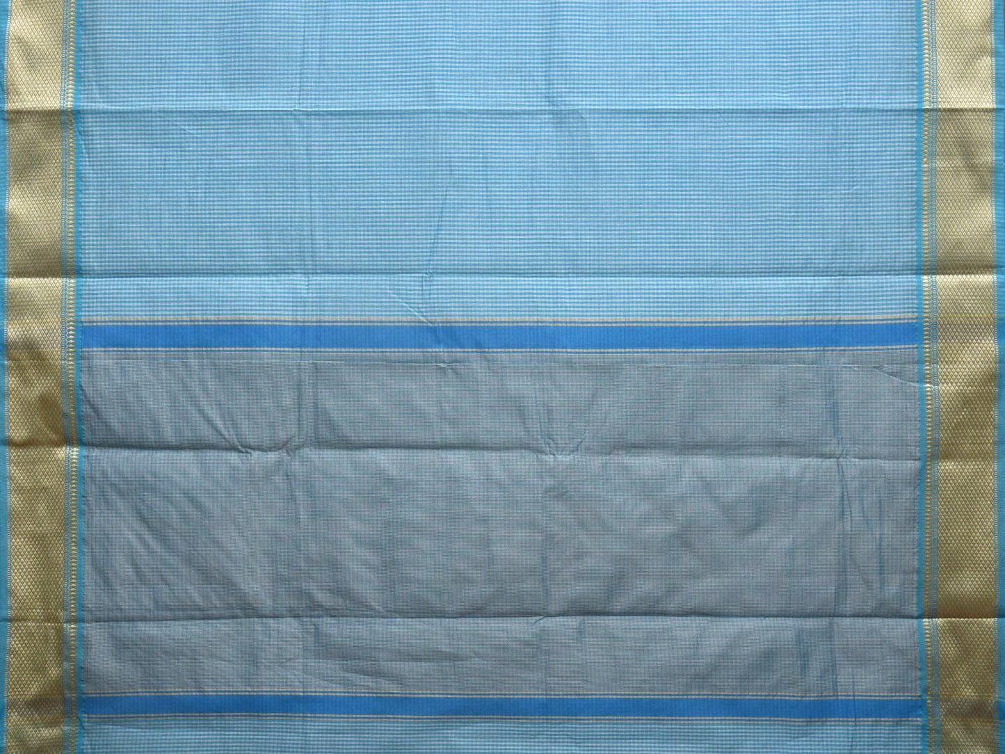 Blue Bamboo Cotton Saree with Small Checks Design No Blouse bc0308