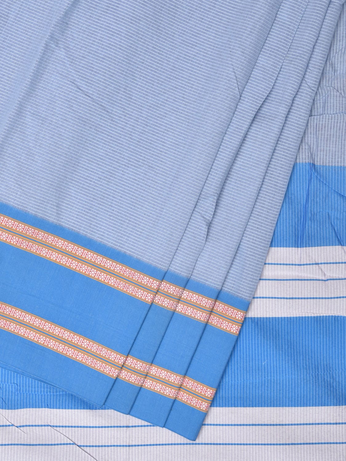Blue Bamboo Cotton Saree with Strips Design No Blouse  bc0210