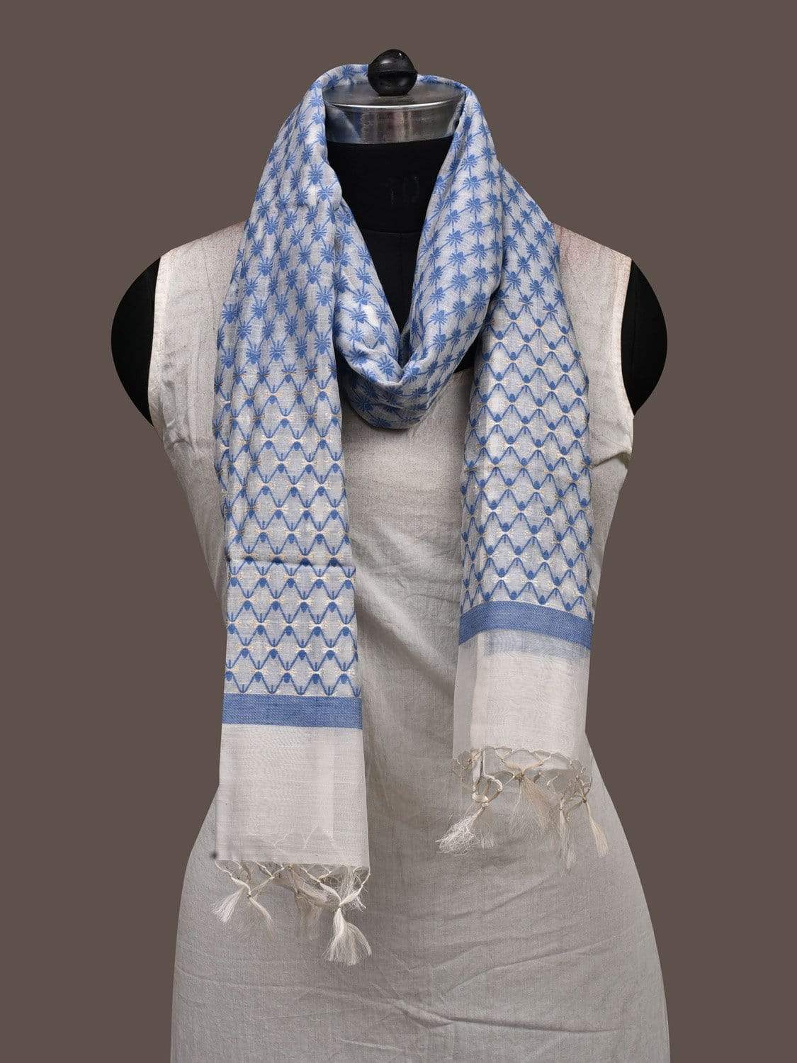 Blue Banaras Cotton Silk Handloom Stole with Grill Design ds2373