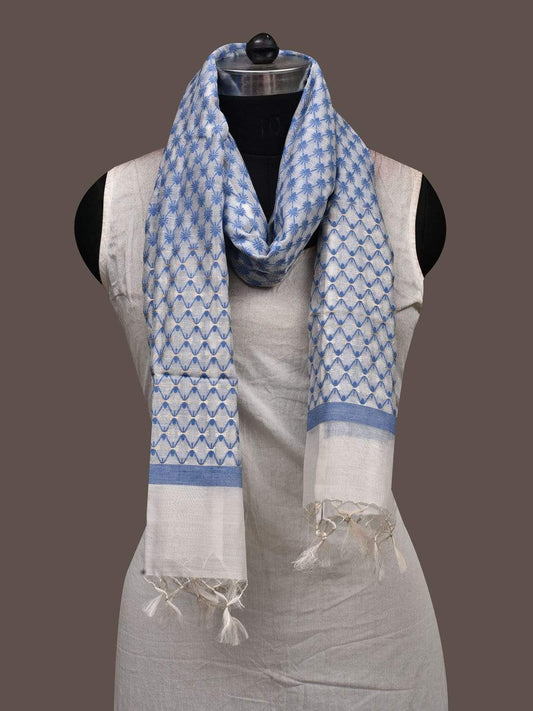 Blue Banaras Cotton Silk Handloom Stole with Grill Design ds2373