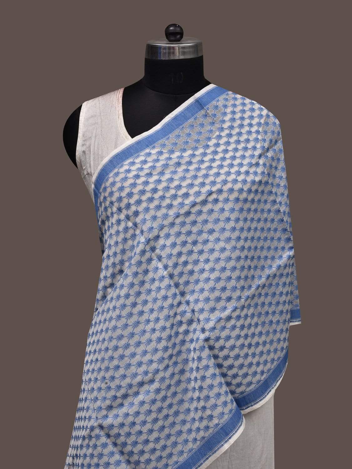 Blue Banaras Cotton Silk Handloom Stole with Grill Design ds2373