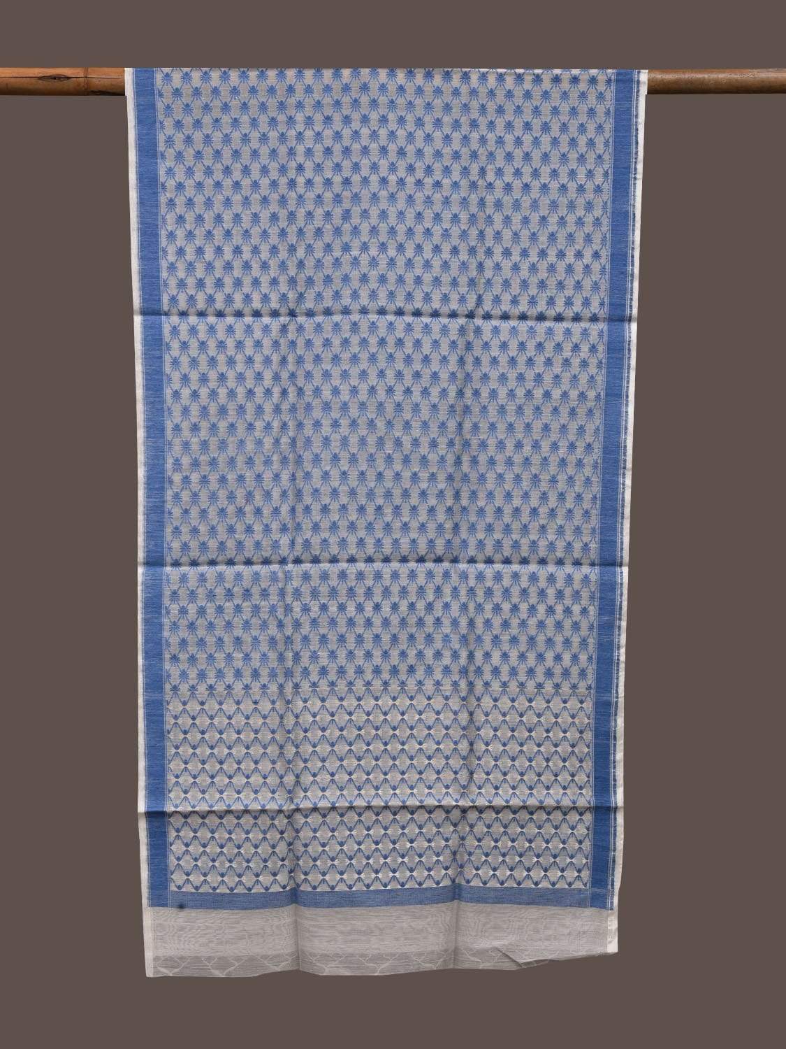 Blue Banaras Cotton Silk Handloom Stole with Grill Design ds2373