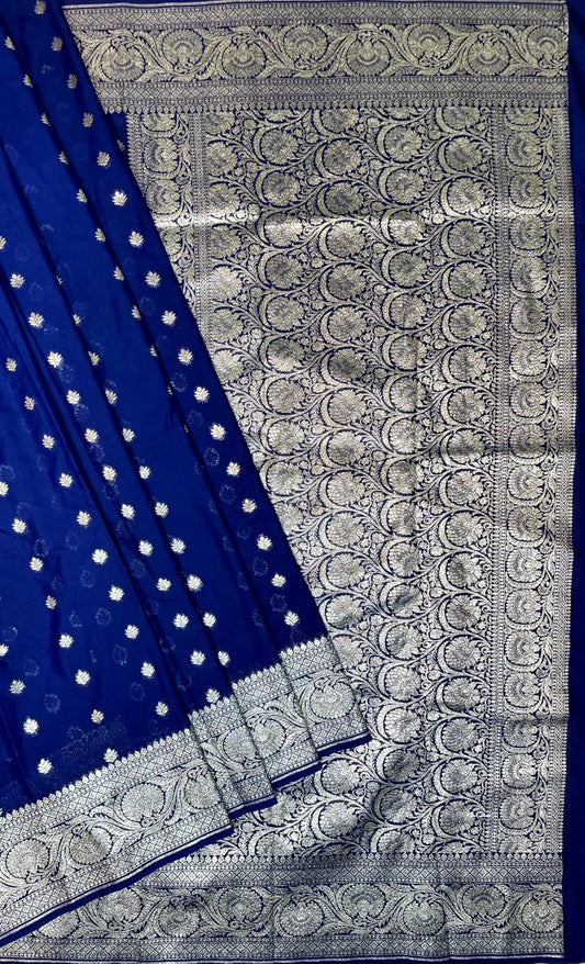 Blue Banaras Georgette Silk with Body Butta and Intricate Border Pallu Design b0130ds