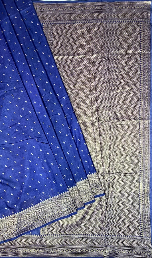 Blue Banaras Georgette with Body Butta and Intricate Border Pallu Design b0177ds