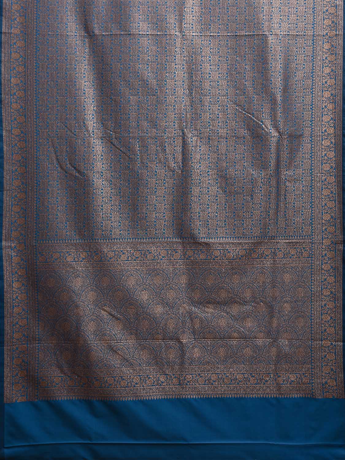 Blue Banaras Katan Saree with All Over and Floral Border Design o0655