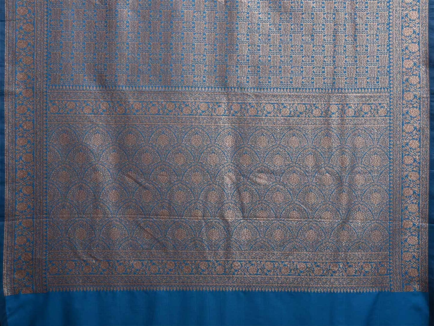 Blue Banaras Katan Saree with All Over and Floral Border Design o0655