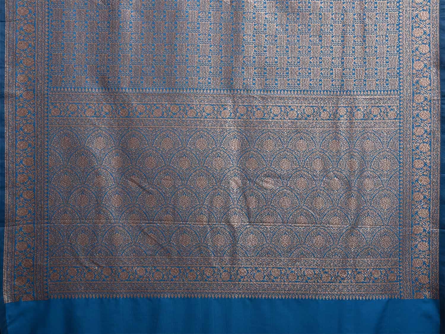 Blue Banaras Katan Saree with All Over and Floral Border Design o0655