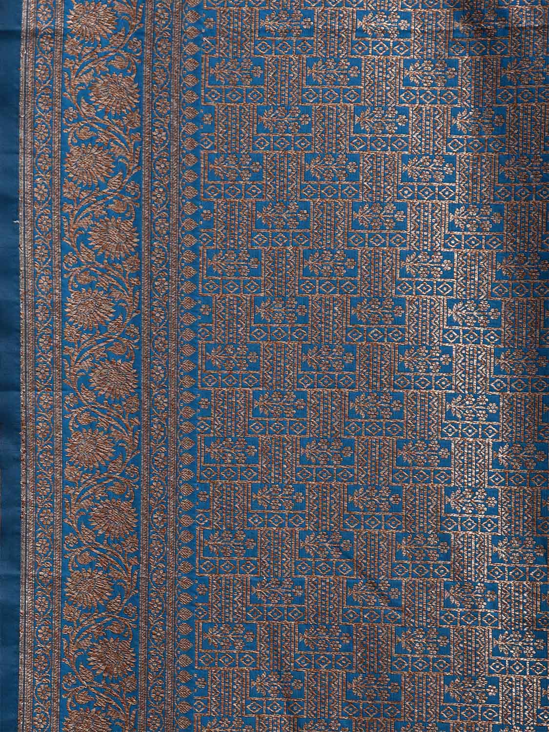 Blue Banaras Katan Saree with All Over and Floral Border Design o0655