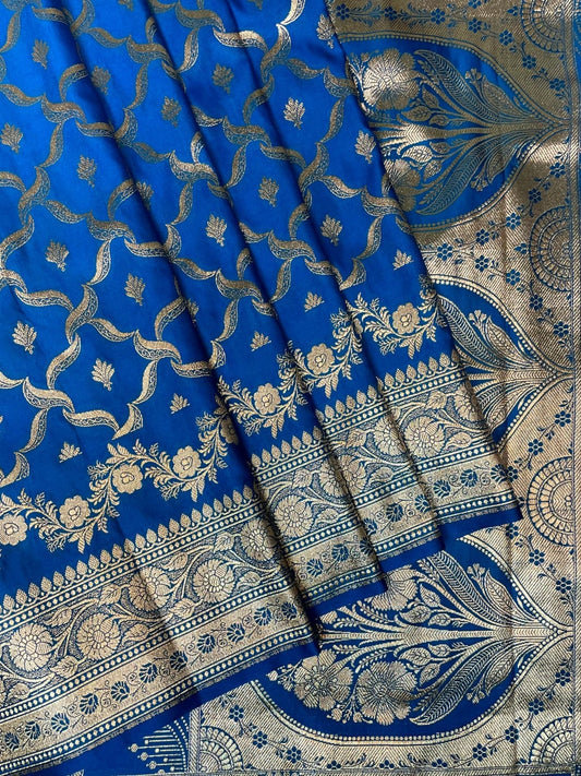 Blue Banaras Katan Silk Saree with Body Butti and Border Design b0398ds