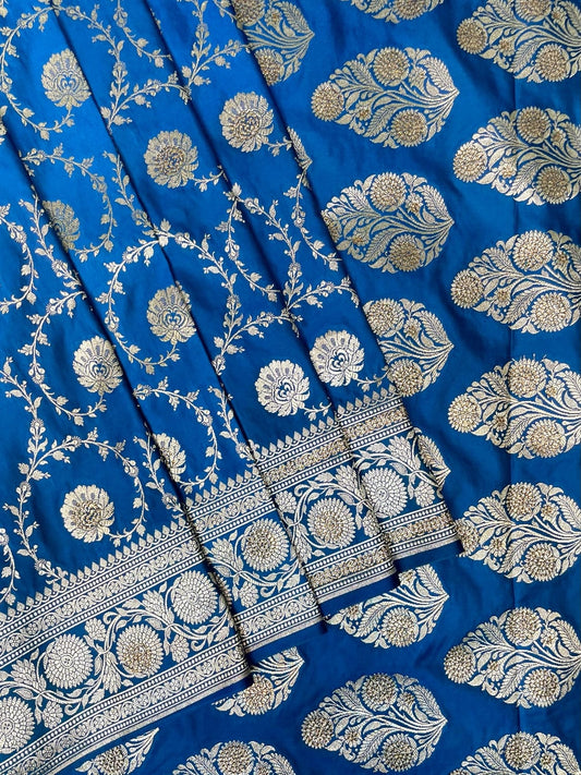 Blue Banaras Katan Silk Saree with Body Butti and Stone Work Design b0388ds