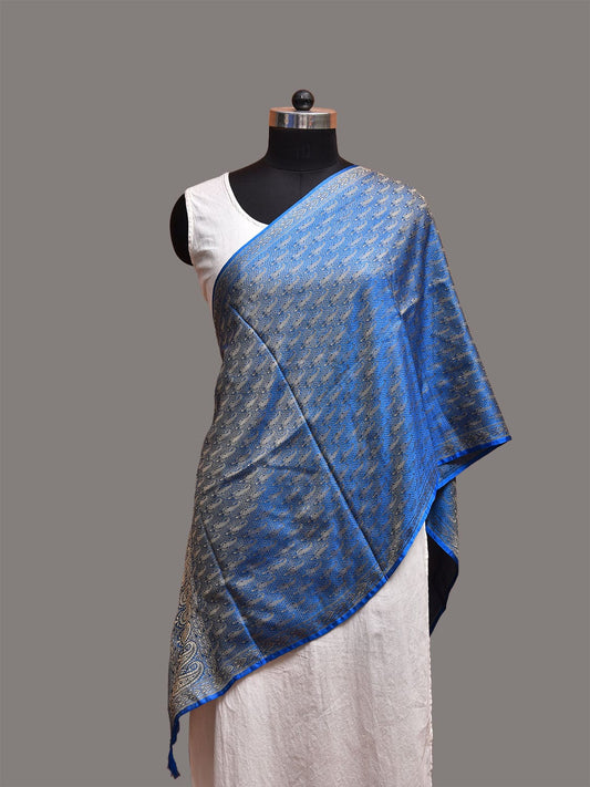 Blue Banaras Viscose Silk Stole with Mango Design ds3744