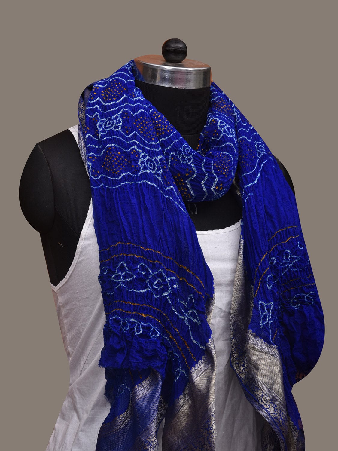 Blue Bandhani Banaras Georgette Dupatta with Border Design ds3082