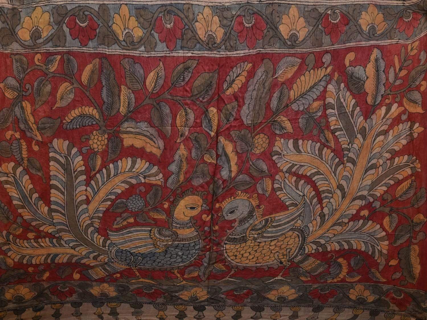 Blue Bandhani Kalamkari Tussar Handloom Saree with Pallu and Border Design bn0243