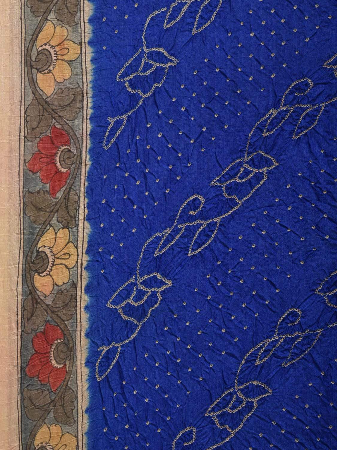 Blue Bandhani Kalamkari Tussar Handloom Saree with Pallu and Border Design bn0243