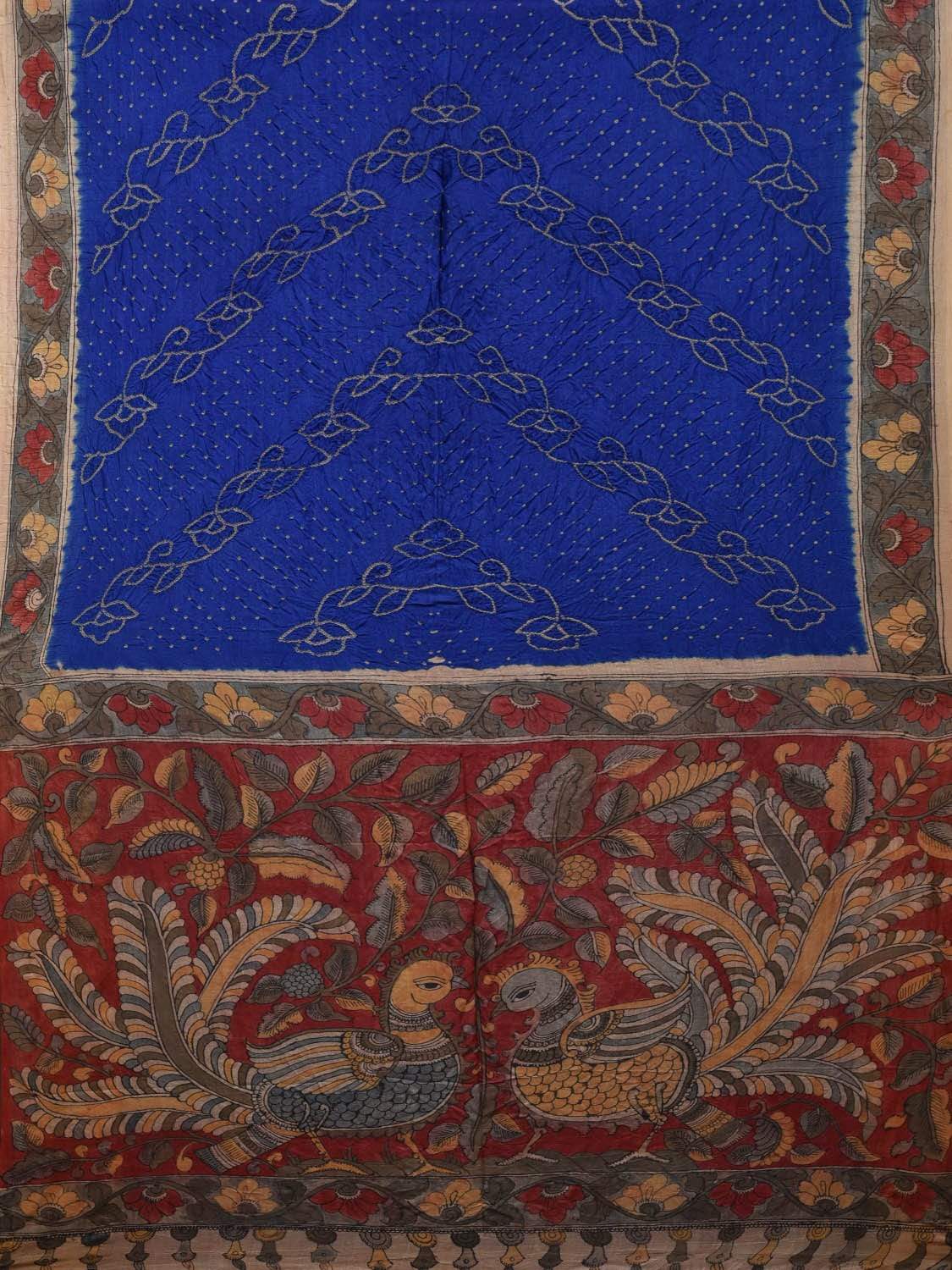 Blue Bandhani Kalamkari Tussar Handloom Saree with Pallu and Border Design bn0243