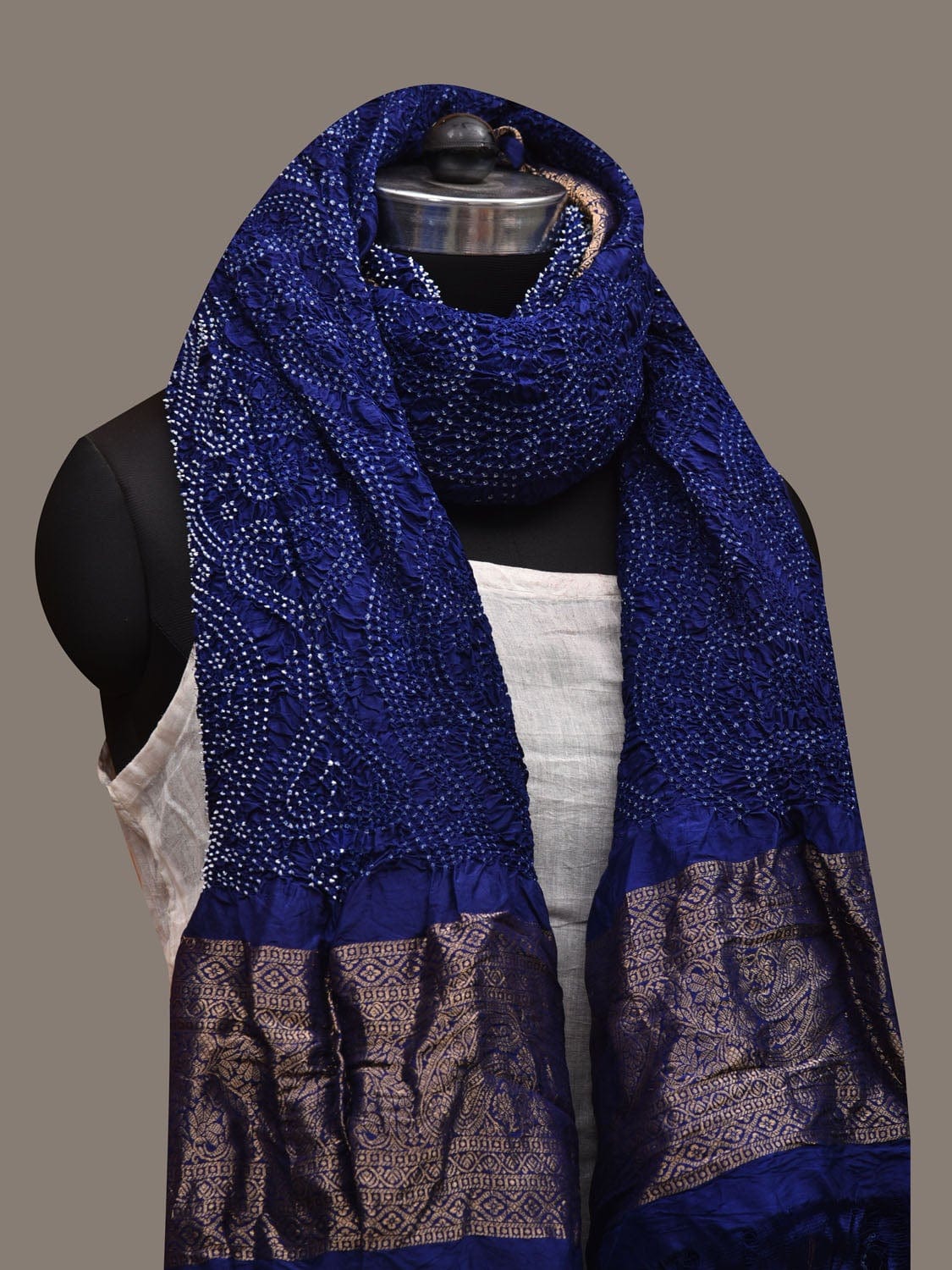 Blue Bandhani Kanchipuram Silk Handloom Dupatta with Border and Body Design ds2634