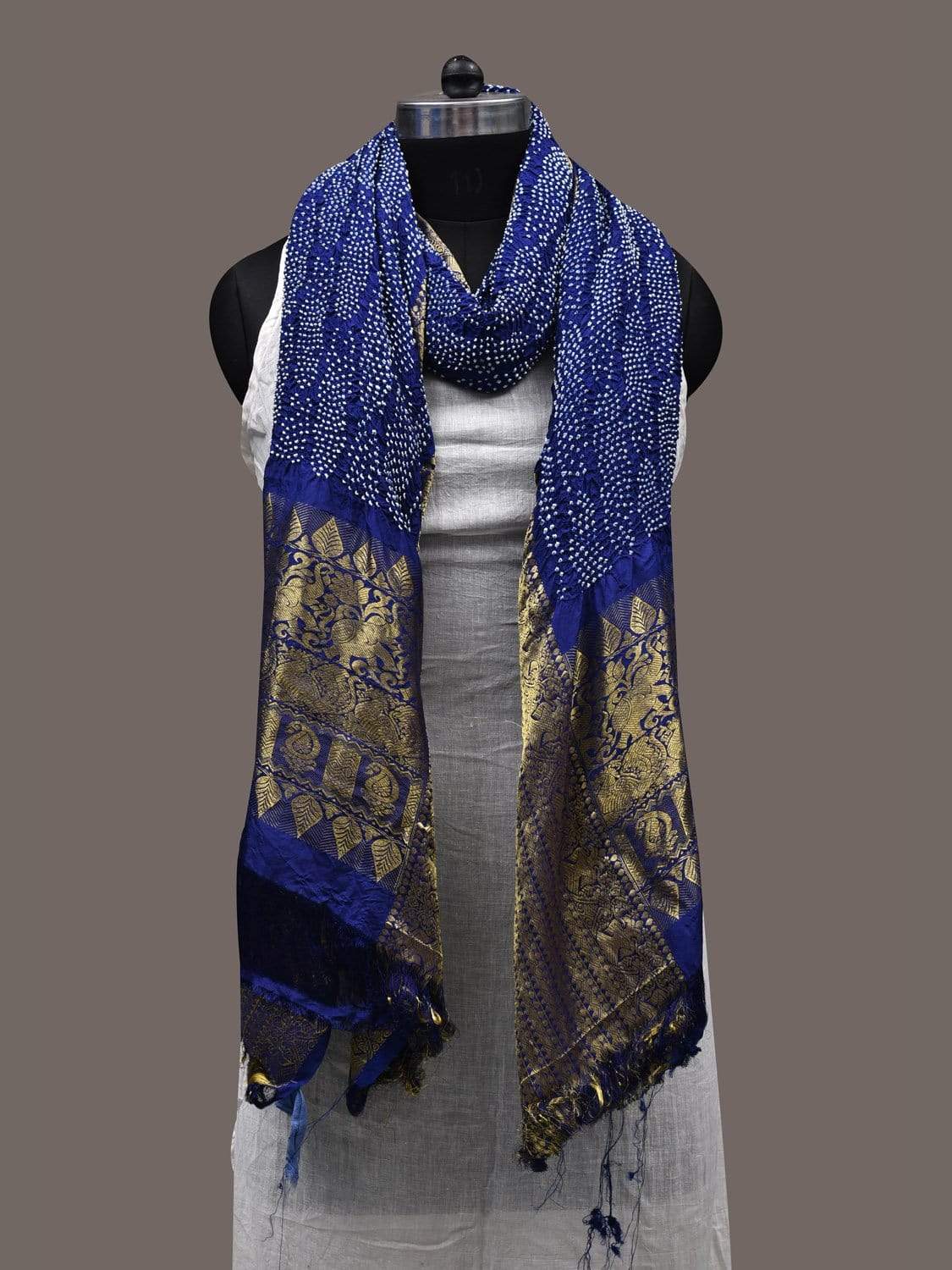 Blue Bandhani Kanchipuram Silk Handloom Dupatta with Border Design ds2396