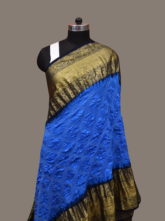 Blue Bandhani Kanchipuram Silk Handloom Dupatta with Border Design ds3083