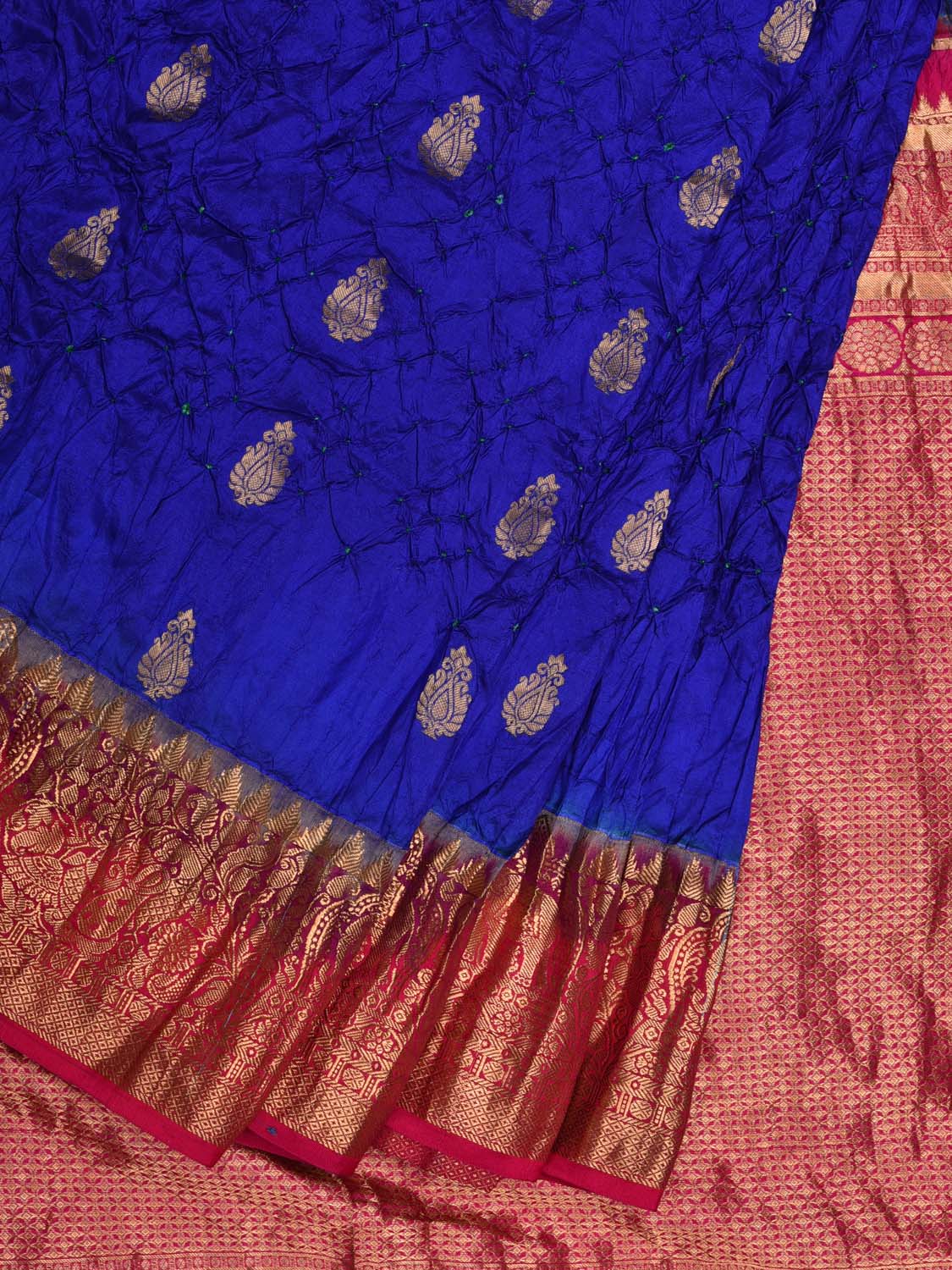 Blue Bandhani Kanchipuram Silk Handloom Saree with Buta and Border Design bn0270