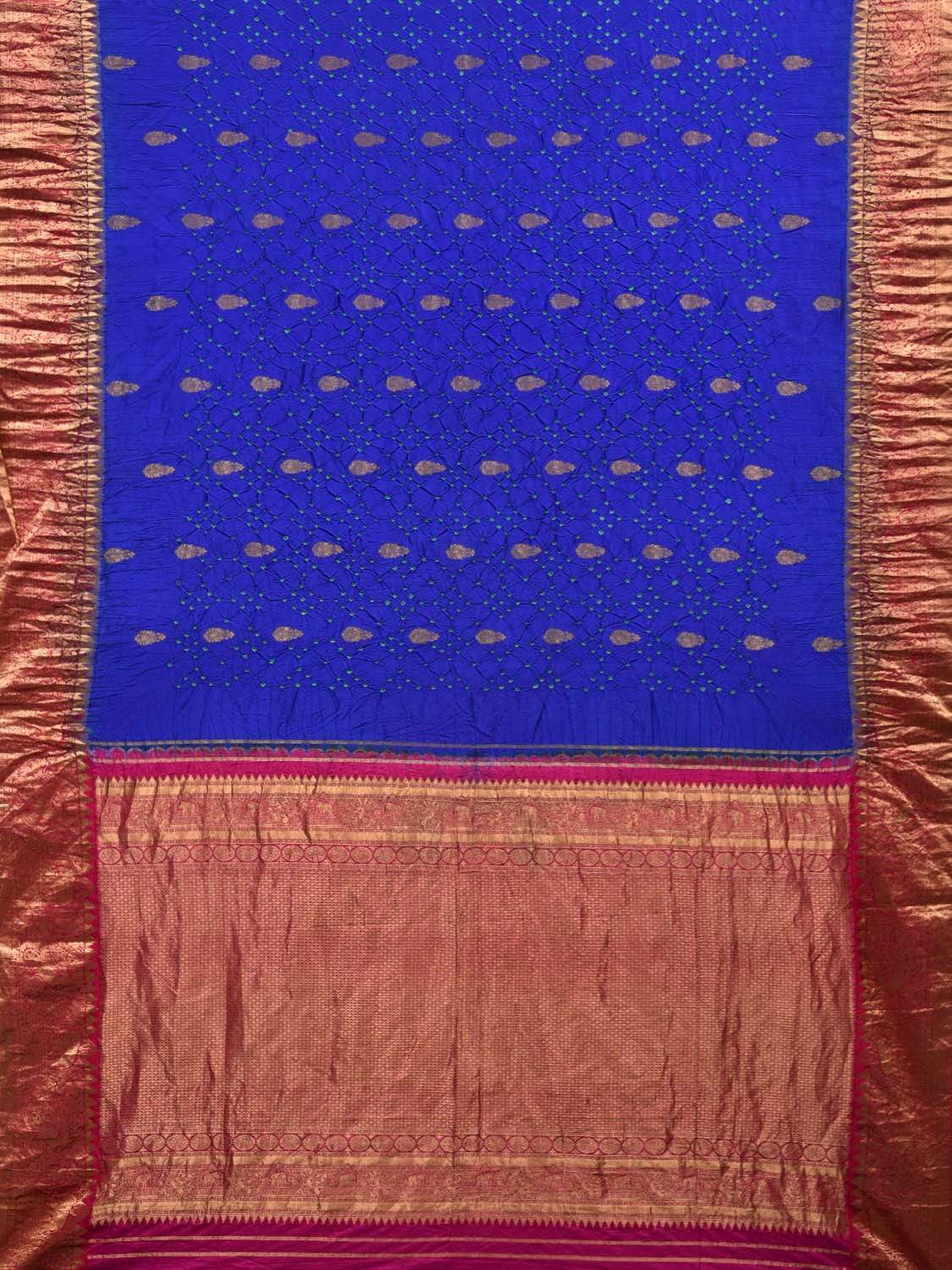 Blue Bandhani Kanchipuram Silk Handloom Saree with Buta and Border Design bn0270