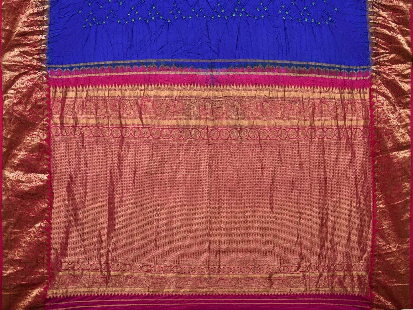 Blue Bandhani Kanchipuram Silk Handloom Saree with Buta and Border Design bn0270