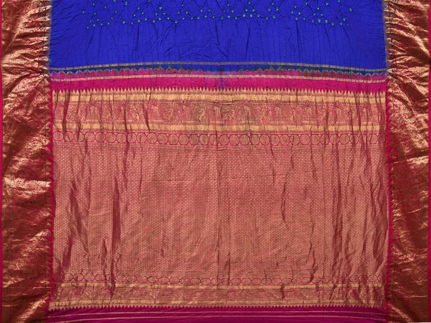 Blue Bandhani Kanchipuram Silk Handloom Saree with Buta and Border Design bn0270