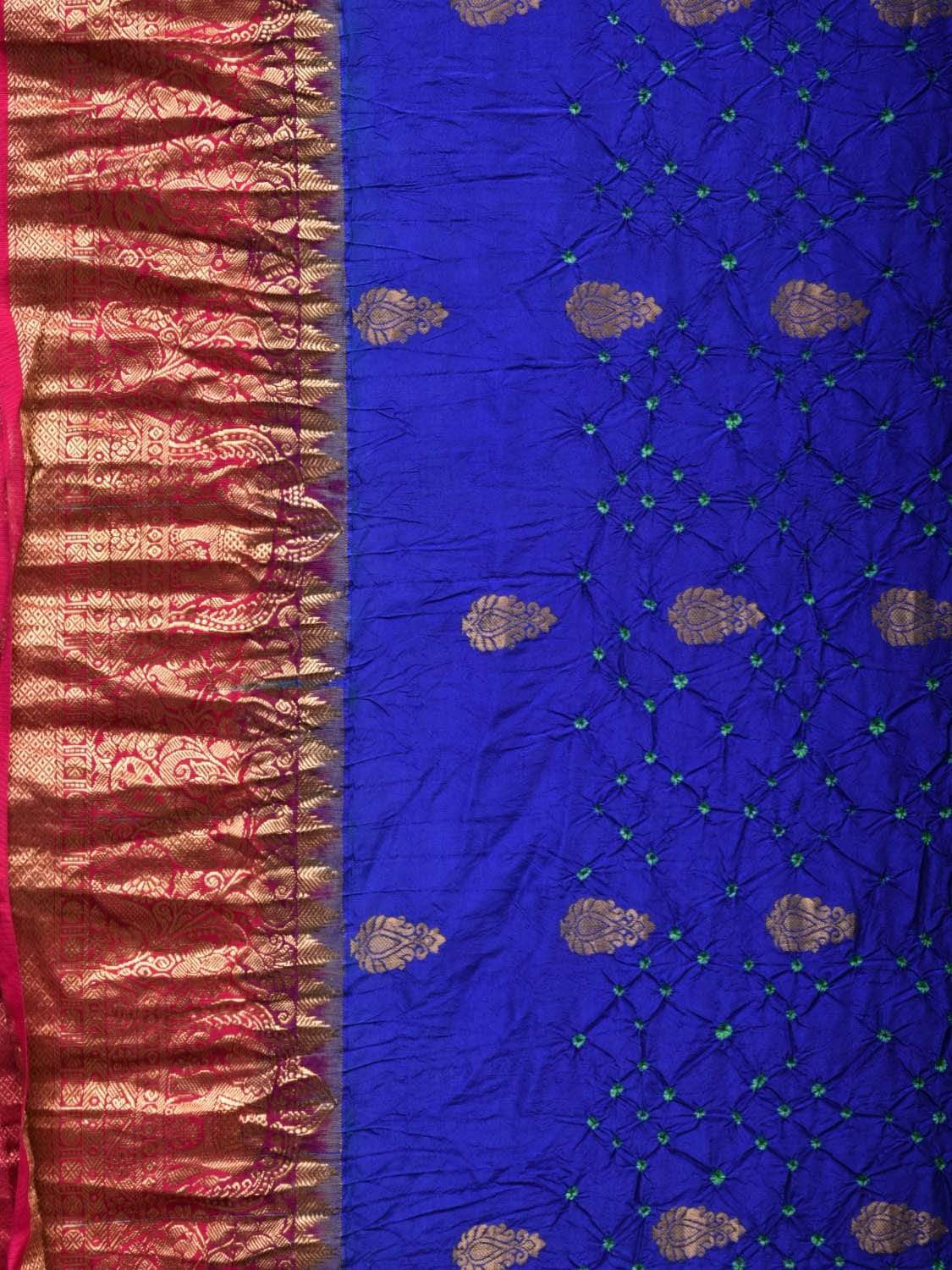 Blue Bandhani Kanchipuram Silk Handloom Saree with Buta and Border Design bn0270