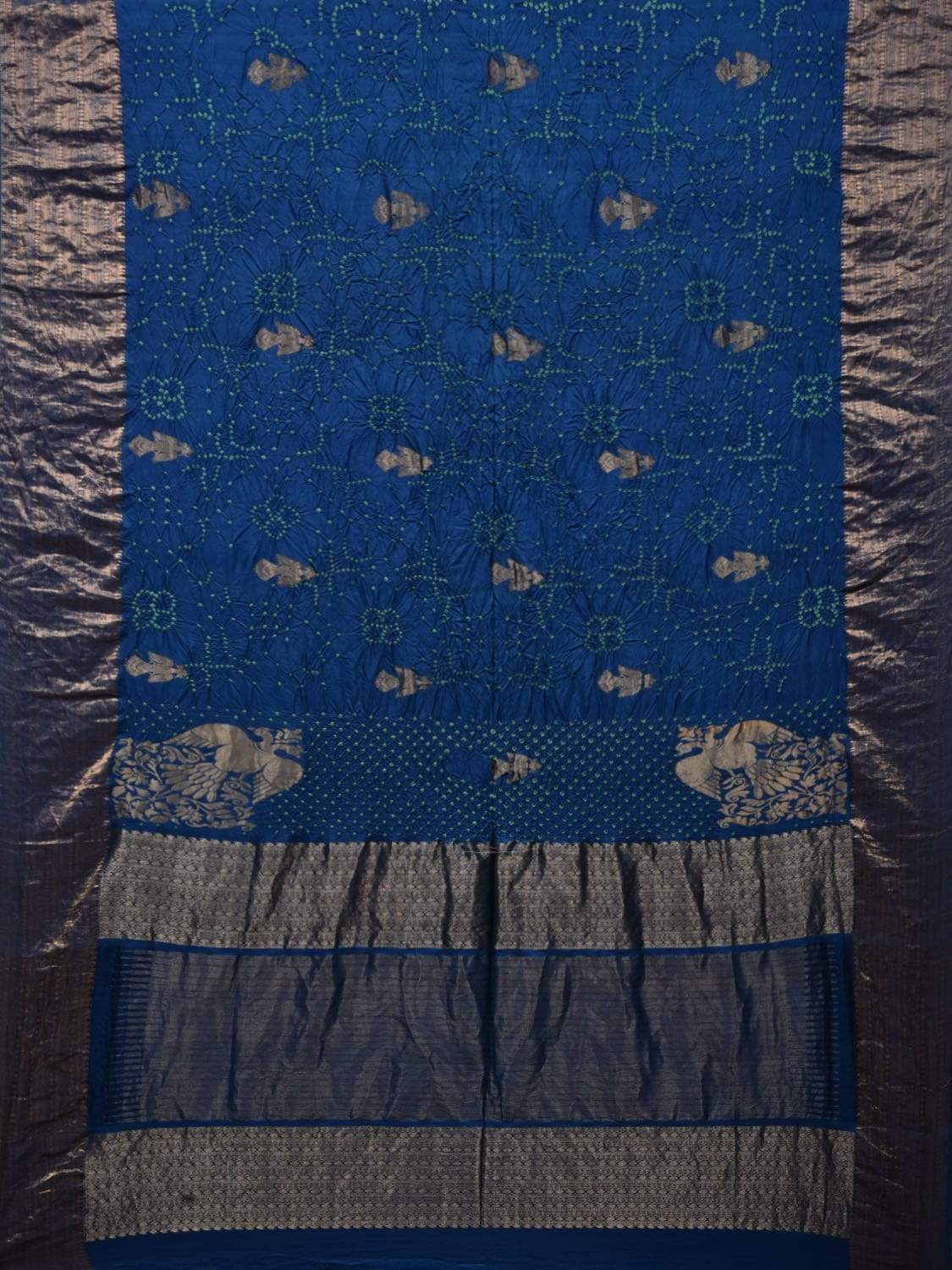 Blue Bandhani Kanchipuram Silk Handloom Saree with Gandaberunda Buta Design bn0238