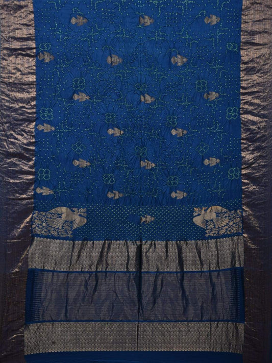 Blue Bandhani Kanchipuram Silk Handloom Saree with Gandaberunda Buta Design bn0238