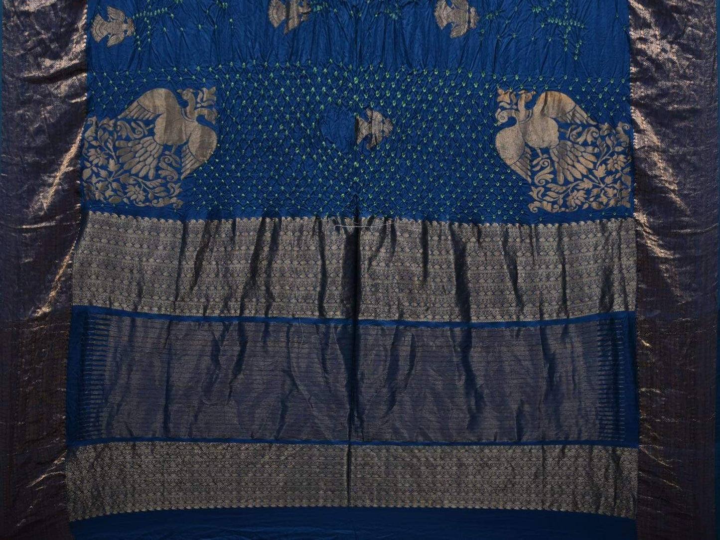 Blue Bandhani Kanchipuram Silk Handloom Saree with Gandaberunda Buta Design bn0238