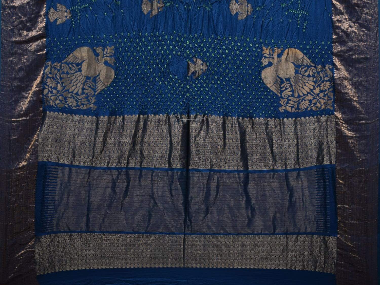 Blue Bandhani Kanchipuram Silk Handloom Saree with Gandaberunda Buta Design bn0238