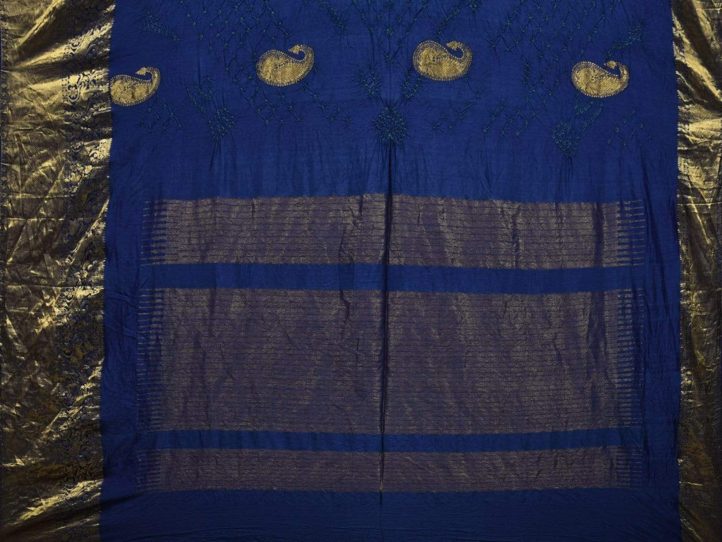 Blue Bandhani Kanchipuram Silk Handloom Saree with Mango Buta Design bn0236