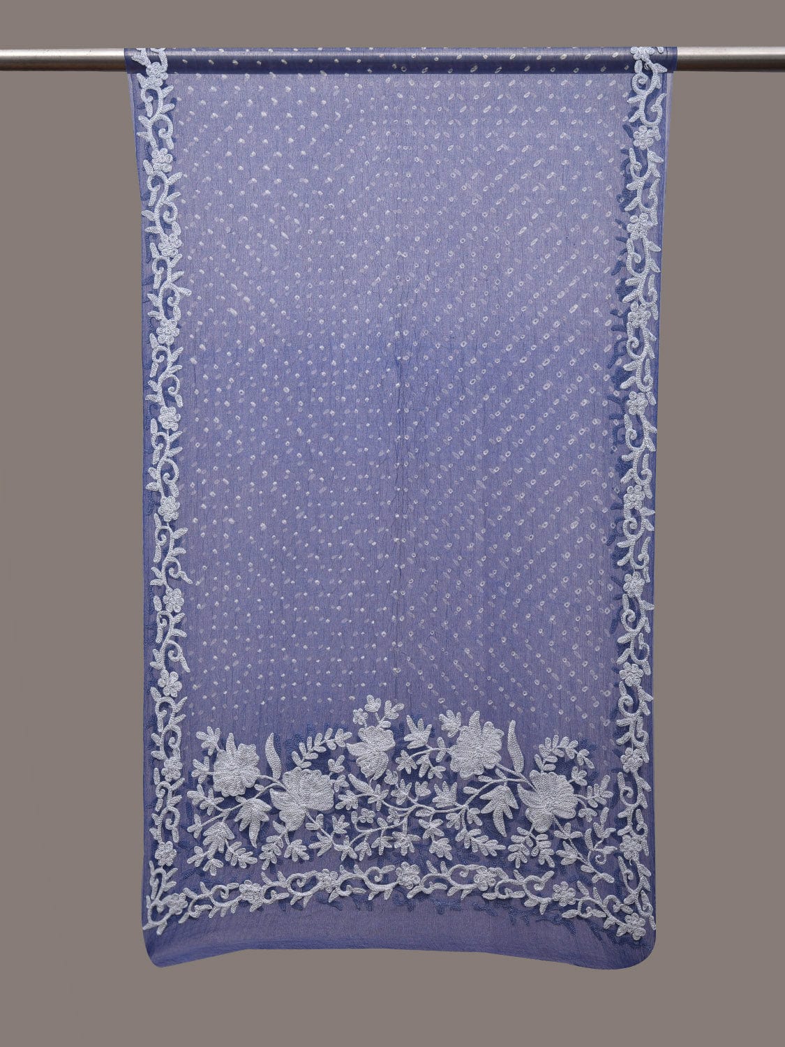 Blue Bandhani Organza Stole with Embroidary Work Design ds2855