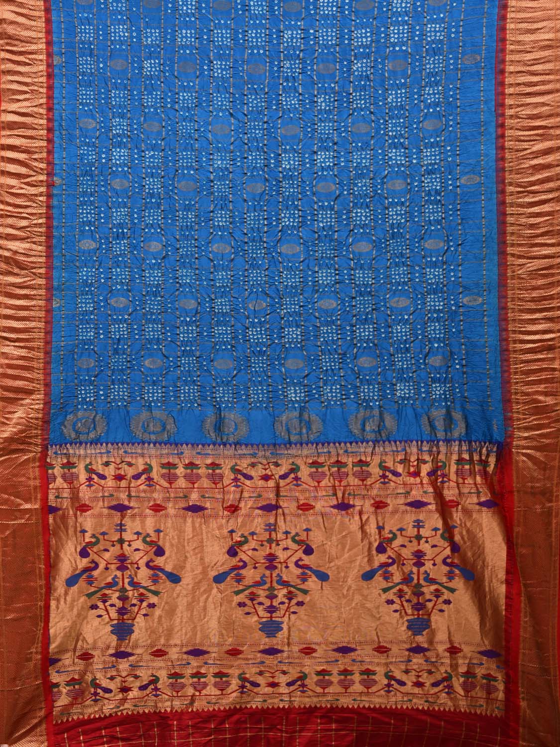 Blue Bandhani Paithani Silk Handloom Saree with Pallu Design bn0263