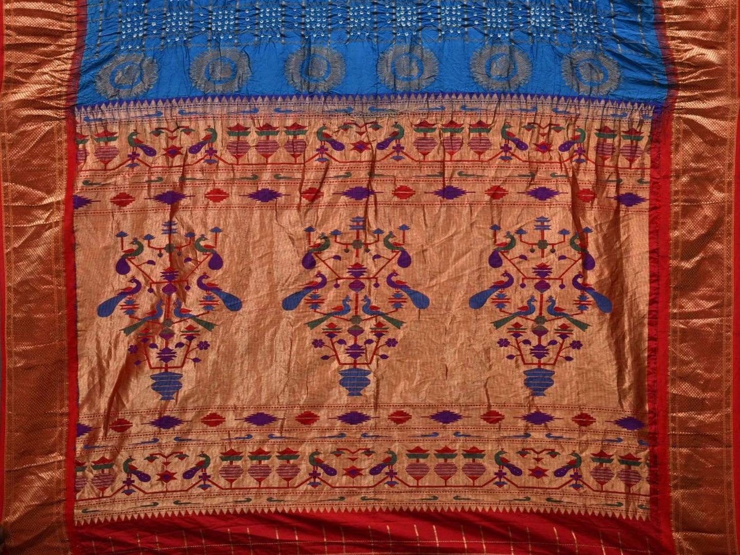 Blue Bandhani Paithani Silk Handloom Saree with Pallu Design bn0263