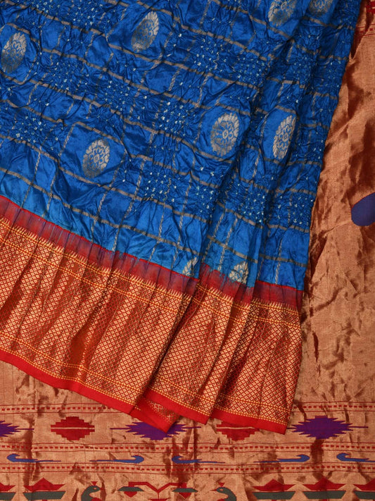 Blue Bandhani Paithani Silk Handloom Saree with Pallu Design bn0263