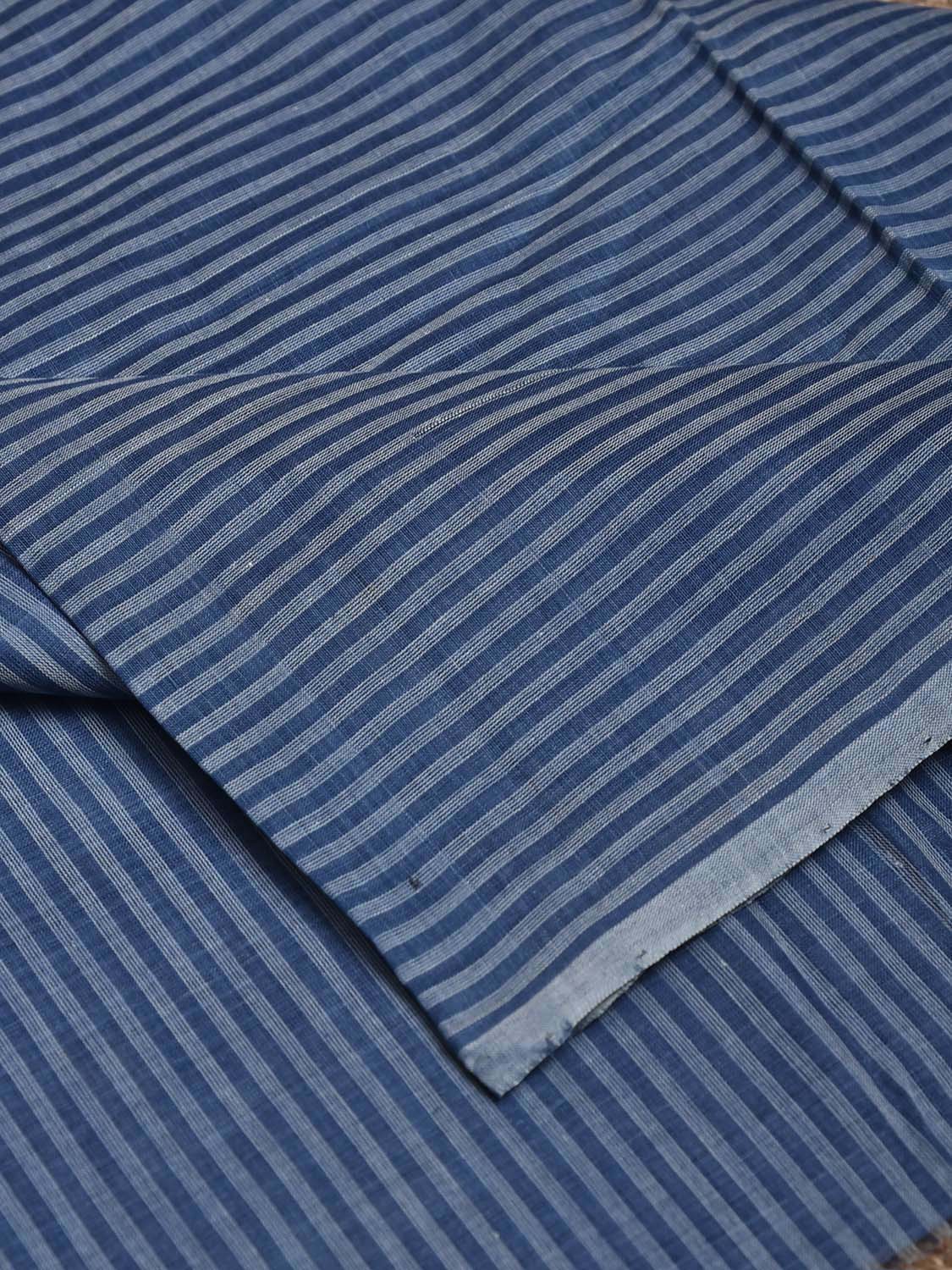 Blue Cotton Handloom Blouse with Strips Design Length 1mt Width 44 Inches BL0139