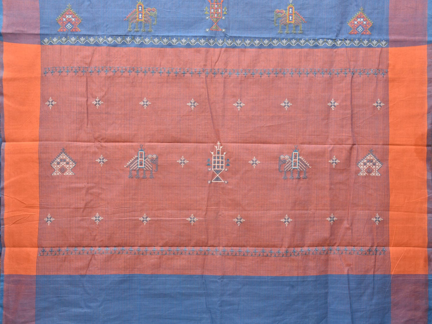 Blue Cotton Handloom Saree with Kasuti Work Design o0405