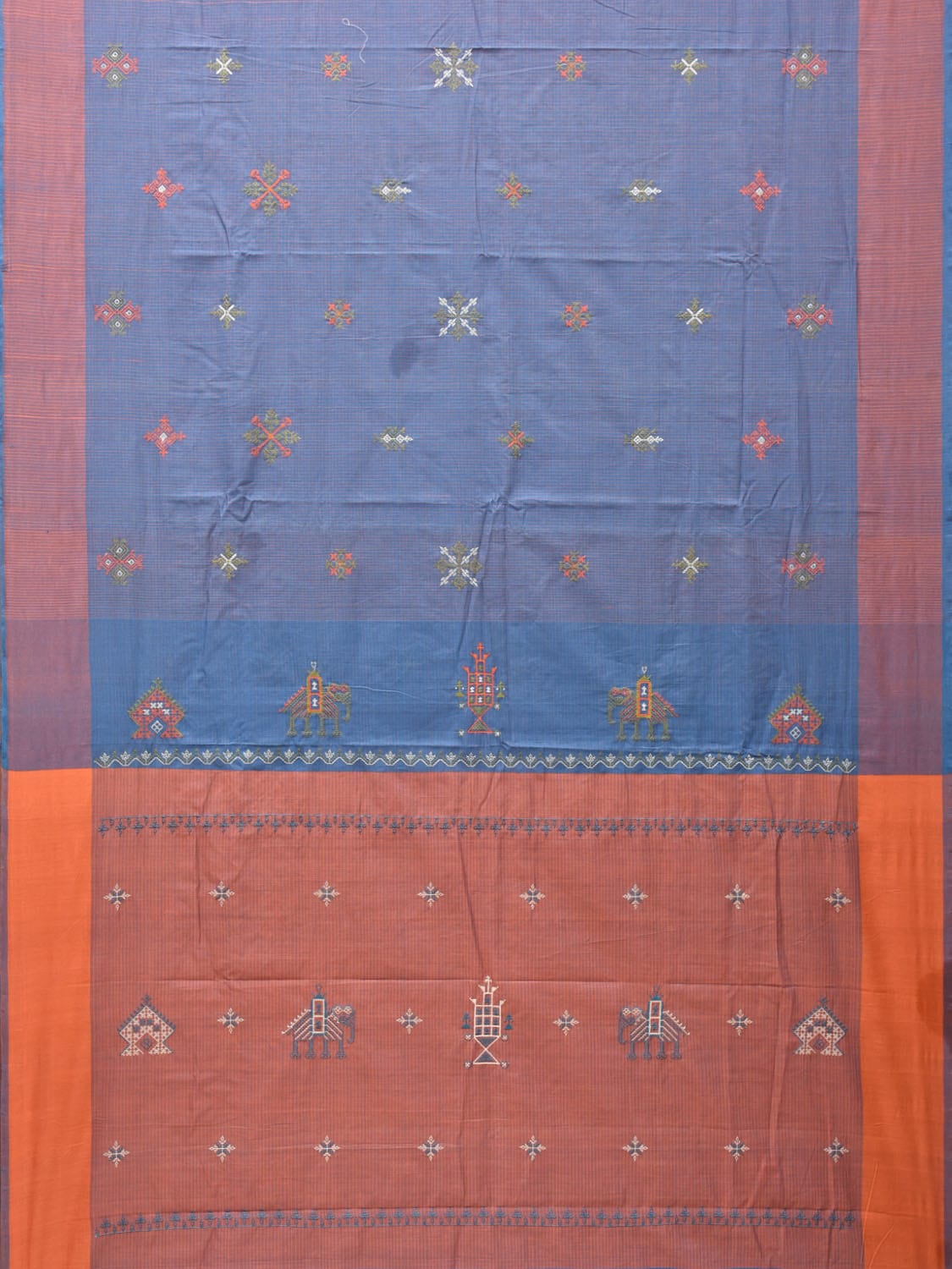 Blue Cotton Handloom Saree with Kasuti Work Design o0405