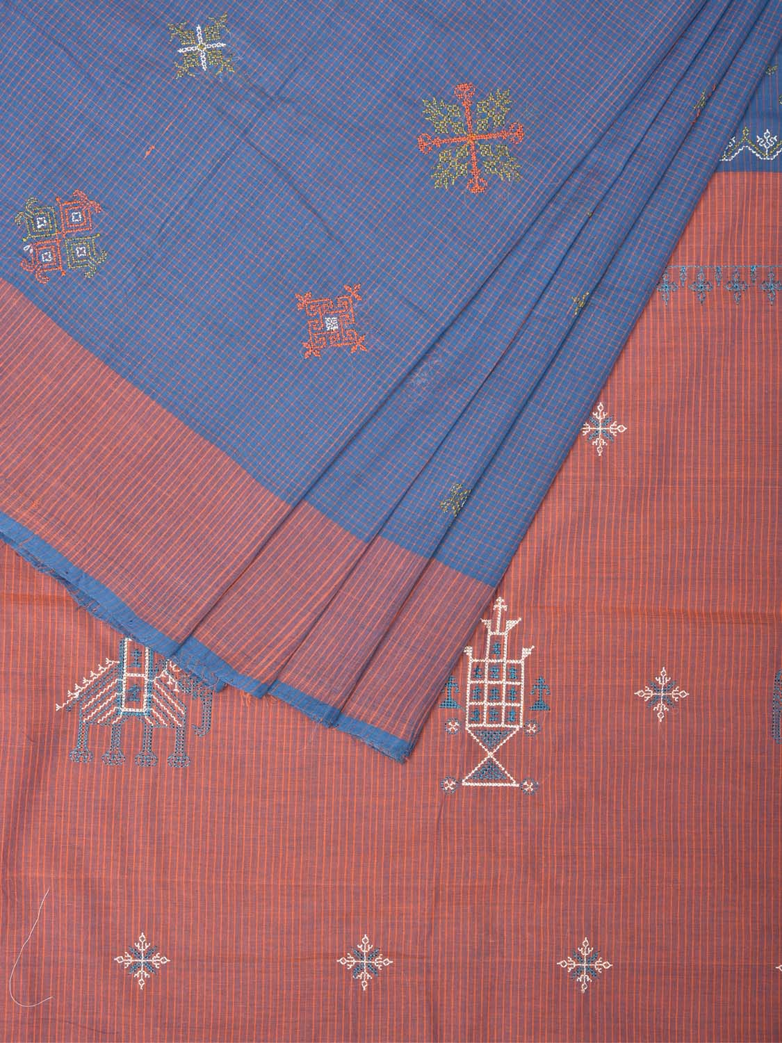 Blue Cotton Handloom Saree with Kasuti Work Design o0405