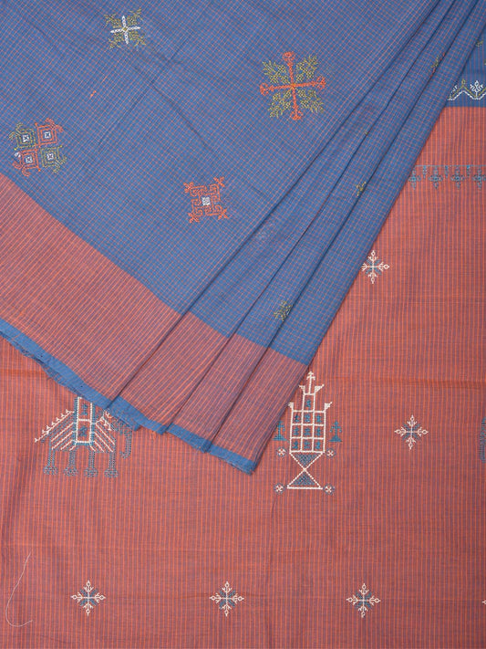 Blue Cotton Handloom Saree with Kasuti Work Design o0405