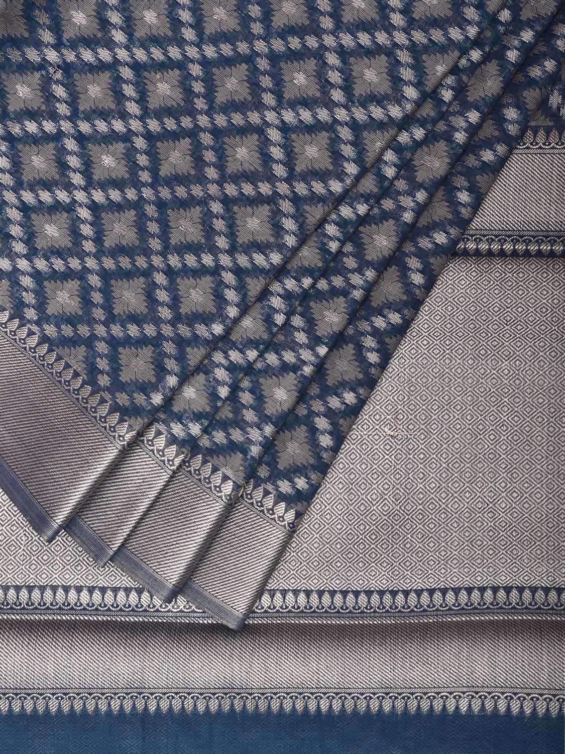 Blue Dhakai Jamdani Cotton Viscose Saree with Grill Design dj0038