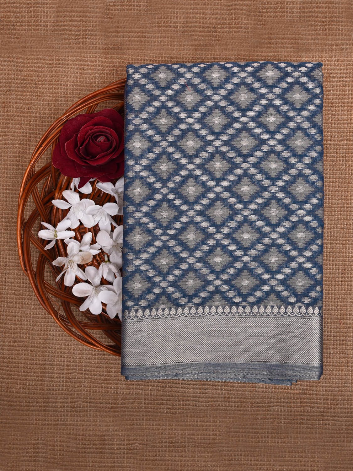 Blue Dhakai Jamdani Cotton Viscose Saree with Grill Design dj0038