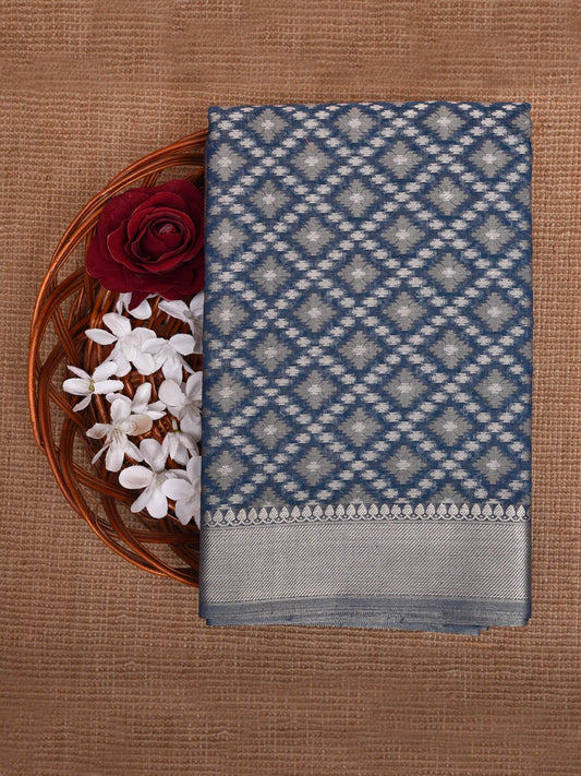 Blue Dhakai Jamdani Cotton Viscose Saree with Grill Design dj0038