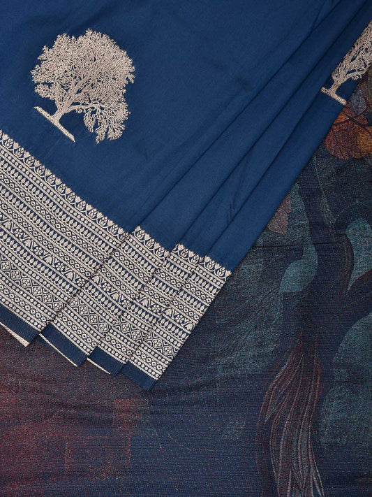 Blue E.Jacquard Viscose Silk Saree with Tree Pallu and Buta Design o0557