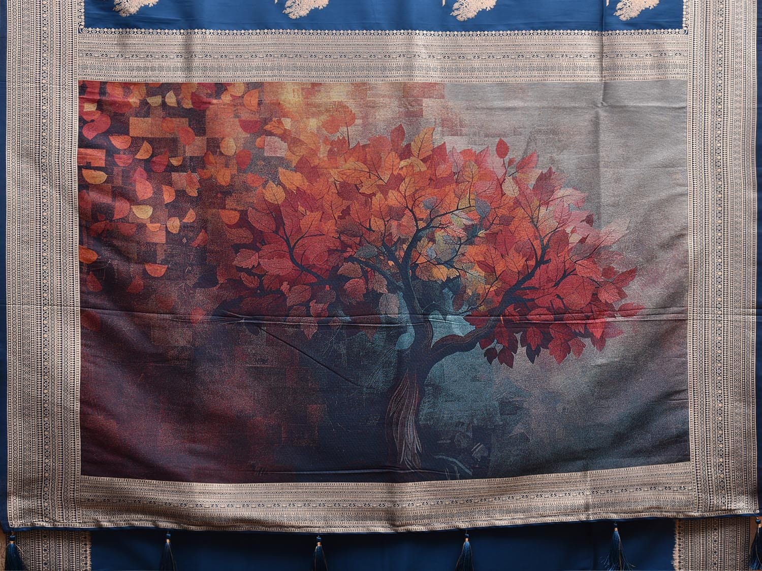 Blue E.Jacquard Viscose Silk Saree with Tree Pallu and Buta Design o0557