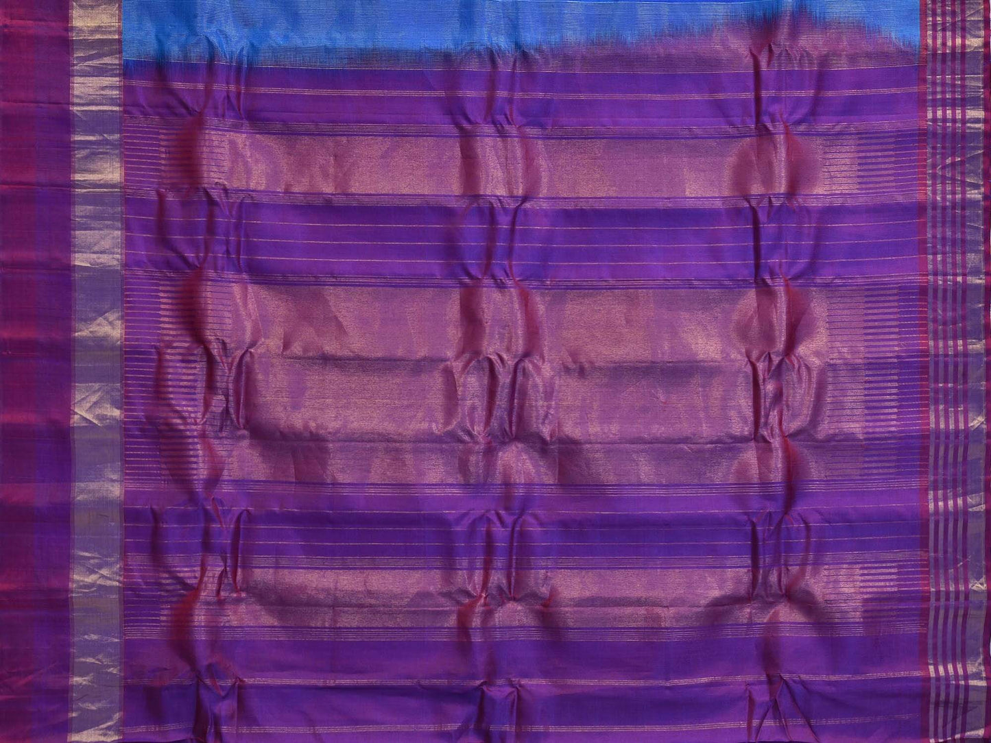 Blue Gadwal Silk Handloom Saree with Strips Border Design g0215