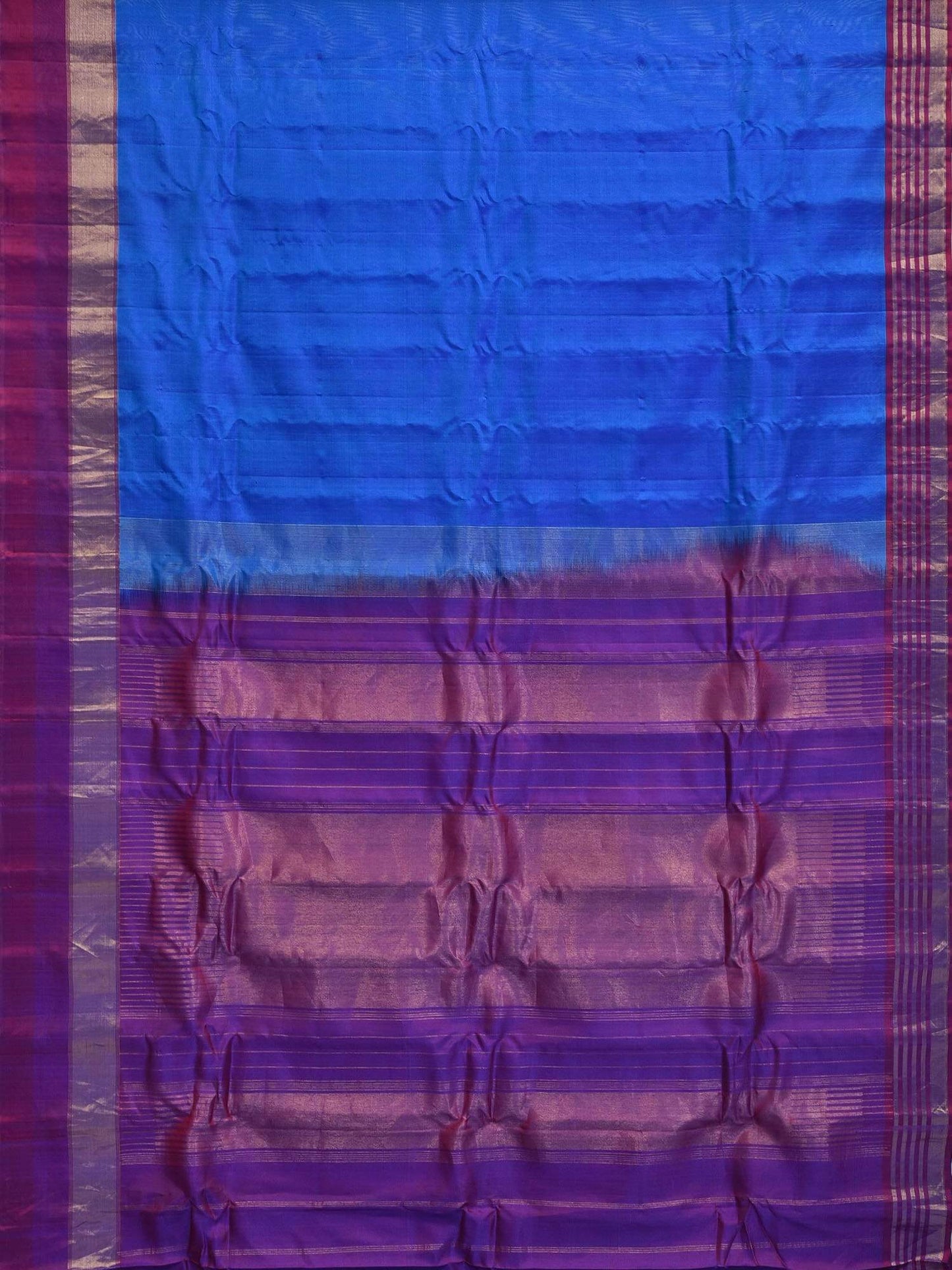 Blue Gadwal Silk Handloom Saree with Strips Border Design g0215