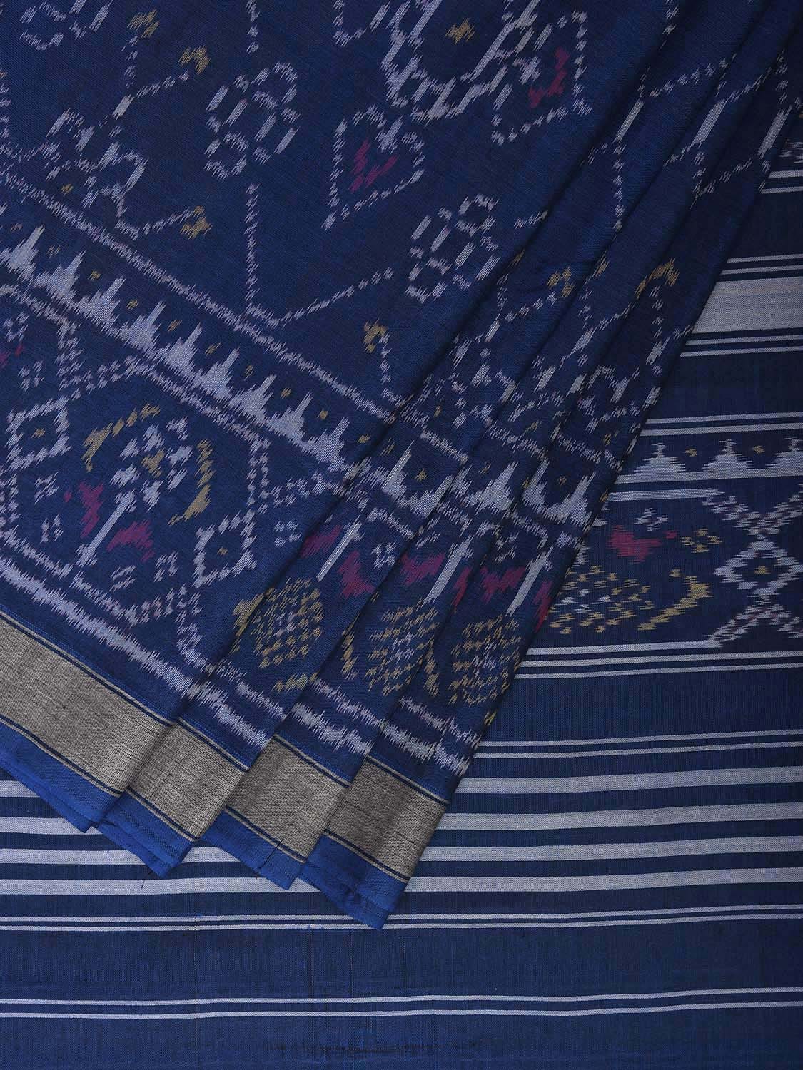 Blue Ikat Cotton Handloom Saree with All Over Geometric Design i0889